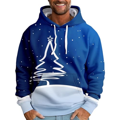 DHYUEN Weihnachten Hoodie Herren Taschen Weihnachten Hoodie Herren Kaninchen Winter Weihnachtspulli Herren Weihnachten Pullover Herren Vintage Hoodie Herren 3D Druck Weihnachten Lustige(Blau,5XL) von DHYUEN