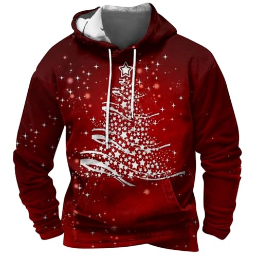 DHYUEN Weihnachten Kostüm Slim Fit Pullover Für Herren Teddy Hoodie Kaninchen Reißverschluss Multi Taschen(2-Red,L) von DHYUEN