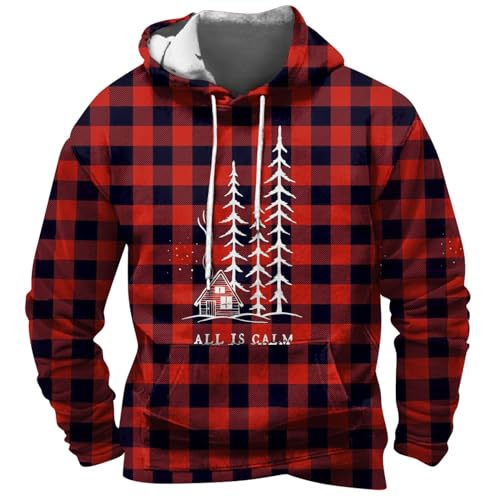 DHYUEN Weihnachten Pullover Herren Lang Oversized Hoodie Oversize Weihnachtspullover Christmas Freizeit Weihnachtspulli Slim Fit (2-Wine, XL) von DHYUEN