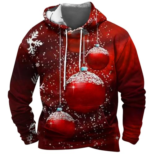 DHYUEN Weihnachts Hoodie Herren Trendy Pullover Oversize Rollkragenpullover Mit Kapuzen Christmas Sweater Atmungsaktive (2-Deep Red, M) von DHYUEN