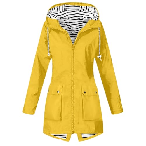 DHYUEN Windbreaker Für Damen Wasserdicht Windbreaker Angebote Günstig Regenjacke Parka Freizeit Streifen Gefütterte Windbreaker Für Damen Softshelljacke Casual Outdoorjacke Raincoat Women（2-Yellow，M） von DHYUEN