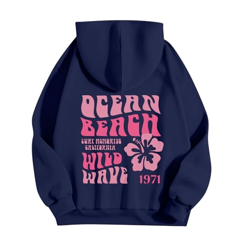 DHYUEN Zip Hoodie Damen Oversize Damepullover Pullover Damen Lang Sweatshirt Mit Taschen College Jacke Jacke Pullover Mit Reissverschluss Damen Oberbekleidung Sweatjacke Damen Ohne Kapuze（1-Navy，3XL） von DHYUEN