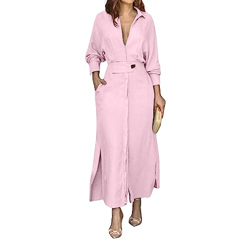 Damen Kleider Lässiges Spitzenkleid Trägerkleid Bequeme V-Ausschnitt Tunikakleid Damenkleider Spitze Gothic Abendkleider Puffärmeln Tanzkleid Muster Strandkleid a Linie Sexykleid(L,2-Pink) von DHYUEN