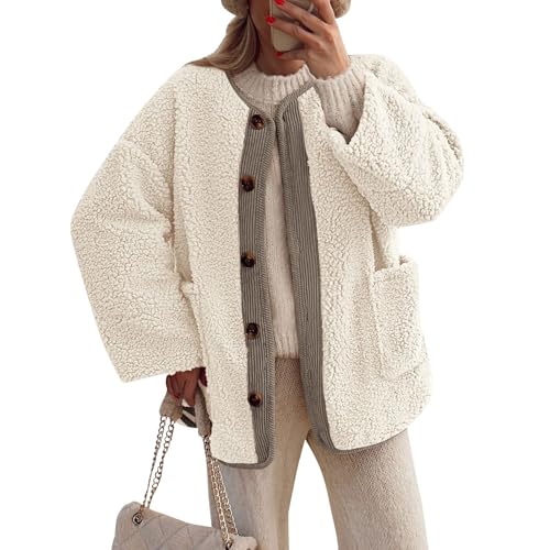 Damen Mantel Kurz Casual Herbst Teddyfell Jacke Tomatoa Damen Winterjacke Outdoor Stehkragen Leichte Steppjacke Damen Trenchcoat Flauschig Bench Jacke Damen Ausgefallene Jacken - Jacken(1-Beige,S) von DHYUEN