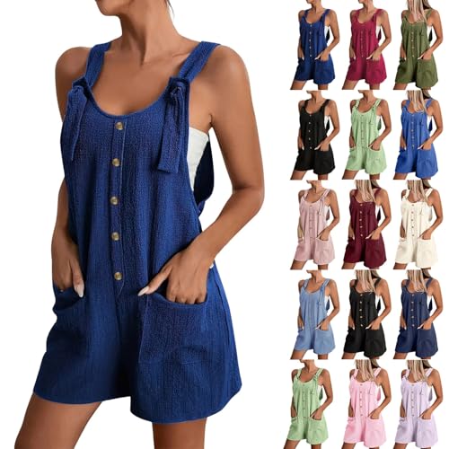 Damen Sommer Jumpsuit Leinen Damen Latzhose Jeans Sexy Jumpsuit Damen Overall Damen Langarm Beige Modischer Damen Hosenanzug Jeans Latzhose Damen Jumpsuit Damen Elegant Festlich Mollige（1-Blue，4XL） von DHYUEN