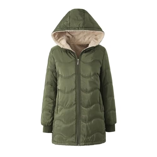 Damen Steppjacke Mittellang Schlanke Kapuzenjacke Steppjacke Damen Winter Leichte Mit Kapuze Winterjacken Damen Cabanjacke Mode Leichte Daunenjacke Damen Damen Wintermantel Lang(4-Army Green,XL) von DHYUEN