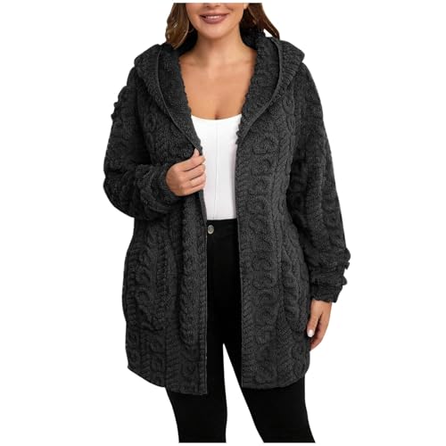 Damen Steppjacke Übergang Dicke Langer Winterjacke Damen Winterjacke Sale Winddichter Locker Fleecejacke Damen Schwarz Teddyjacke Bequem Winter Kleidung Damen Jacke Damen Herbst Elegant(2-Black,XXL) von DHYUEN
