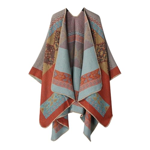 Damen Strickjacke Lang Strick Ponchos Loop Schal Kinder Winter Warmer Strickponchos Halstücher Streifen Lässig Cardigan Elegant Loopschals Atmungsaktiv Umhang Schwarze Decke（2-Saffron，Einheitsgröße） von DHYUEN
