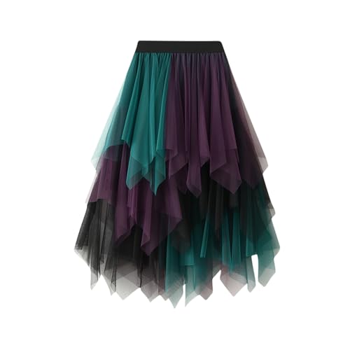 Fasching Kostüm Damen Loose Freizeit Petticoatrock Tullrock Kostüm Damen Retro Asymmetrisch Tüllrock Regenbogen Damen Faltenrock A-Linie Rapunzel Kostüm Damen（2-Purple，Einheitsgröße） von DHYUEN
