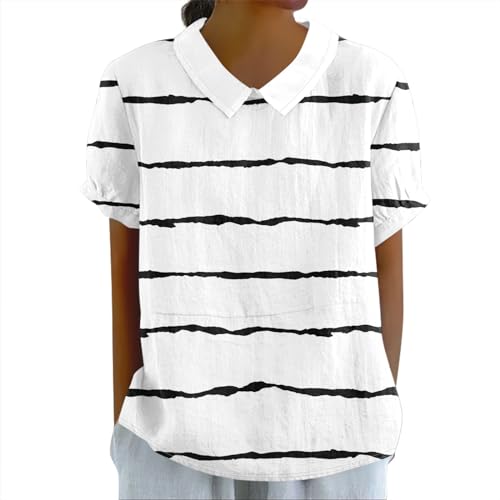 Festliche Blusen Damen Große Größen Einfrabige Pullover Bluse Damen Sommer Shirts Bequem Blusen Chiffon Bluse Shirt Damen Elegant Freizeithemd Leinenhemd Sommer Oberteile Damen Leicht(2-White,L) von DHYUEN