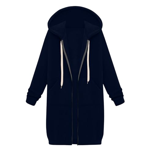 Gestreifter Pullover Damen Herbst Winter Softshelljacke Pink Hoodie Winterjacke Long Kapuzenjacke Übergangsjacke Softshelljacke Damen Lang Kapuzenpullover Kapuzenpullover Für Mädchen（1-Navy，XXL） von DHYUEN