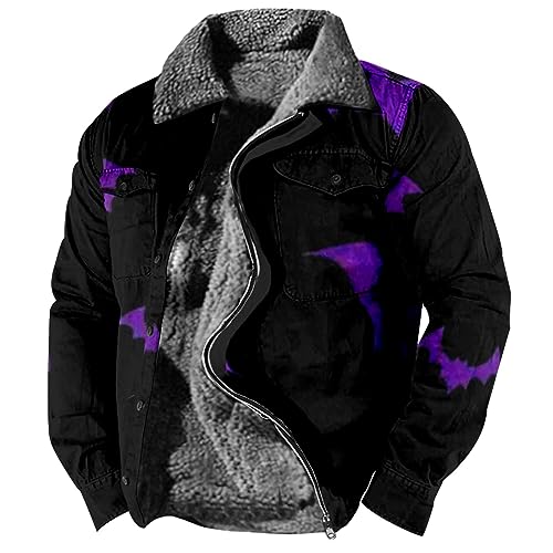 Halloween Herren Fleecejacke Farbblock Windstopper Jacke Herren Langarm Ultraleichte Regenjacke Outdoorjacke Herren Wasserdicht Atmungsaktiv Buchstaben Druck Herbstjacke Herren Casual(2-Black,XL) von DHYUEN