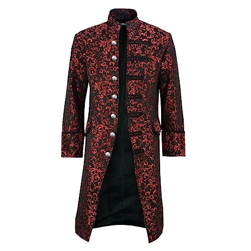 Halloween Herren Kostüm-Outfits Karneval Party Oberbekleidung Erwachsene Smoking Kostüm-Outfits Atmungsaktiver Unterteile Lang Unterteile Vintage Frack Jacke Hof Stickerei Mantel Mantel（4-Red，XXL） von DHYUEN