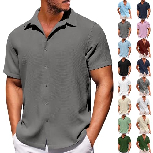 Hemd Leinen Herren Slim Fit Hawaiihemd Herren Kurzarm Hawaiihemd Herren Baumwolle Klassischer Schnitt Weißes Hemd Herren Strand Hemd Hemd Herren Weiß Kurzarm Sommerhemden Herren Langarm（1-Gray,4XL） von DHYUEN