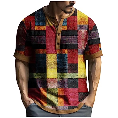 Henley Shirt Herren Vintage Drucken Henley Shirt Herren Kurzarm Verblasstem Schriftdruck Henley T Shirt Henley-Shirts Vintage Henley Shirt Für Herren Colorblock Placemen Henley Shirt Herren von DHYUEN