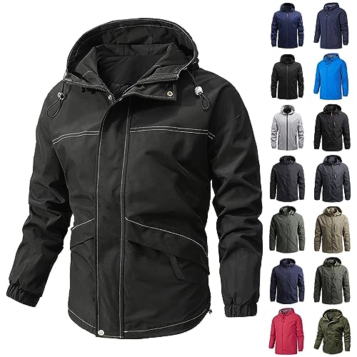 Herbstjacke Herren Wasserdicht Mantel Herren Sport Regenjacke Herren Sweatjacke Herren Herbst Winter Softshelljacke Herren Wasserdicht Fleece Fleecejacke Herren Leichte Herren-Jacken(4-Black,4XL) von DHYUEN