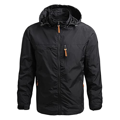 Herren-Jacken Casual Jacken Herren Wasserdicht Regenjacke Herren Jacke Herren Erfrischendes Arbeitsjacke Herren Basic Softshelljacke Herren Wasserdicht Leichte Weihnachtspulli Herren(5-Black,4XL) von DHYUEN