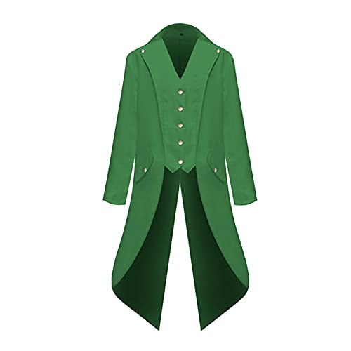Herren Vintage Frack Jacke Karneval Smoking Jacke Beiläufiges Lässig Punk Jacke Regular Fit Langärmlig Bequeme Langarm Shirt Einfarbiges Langarmshirt Steampunk Halloween Kostüme（M，2-Green von DHYUEN