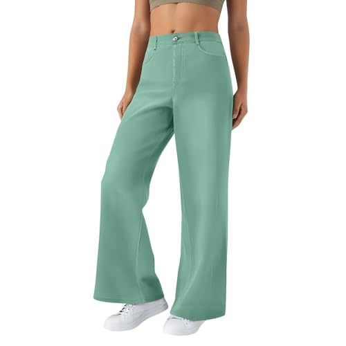 High Waist Jeans Gerade Mode Weite Jeans Hosen Damen Jeans Jeans Damen Weites Bein Freizeithose Gerade Geschnittene Baggy Jeans Damen Low Waist Glitzer Jeans Damen(2-Turquoise,M) von DHYUEN