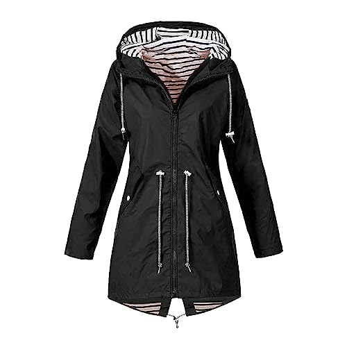 Jacke Damen Winter Giraffe Stickerei Präsentationsjacke Sportstyle Windbreaker Laufjacke Vintage Drucken Jacket Damen Blazer Vintage Regenjacke Lose Wanderjacke Kontrastfarbe Ausschnitt(1-Black,4XL) von DHYUEN