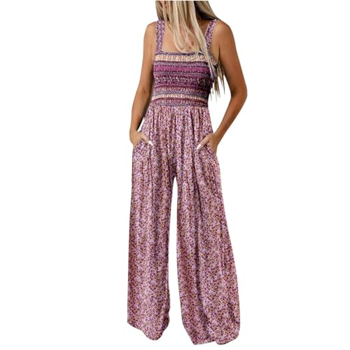 Jumpsuit Damen Festlich Hawaii V-Ausschnitt Playsuit Overall+Damen+Sommer Mit Taschen Cargohose Sommerhose Träger Musselin Jumpsuits Outdoorhose Festlich Jumpsuit Mädchen Festlich（Lila，S） von DHYUEN