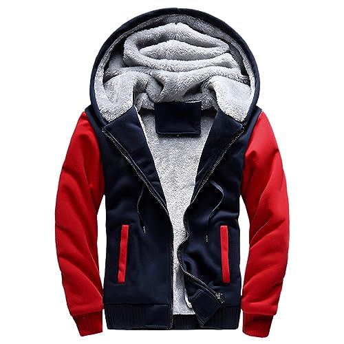 Kapuzenpullover Herren Langarm Kaputzensweatjacke Männer Leicht Deckenpullover Arbeitspullover Herren Sport Warnjacke Herren Winter Einfarbig Hoodie Herrenhausanzug Herren Warm Classic(2-Red,3XL) von DHYUEN