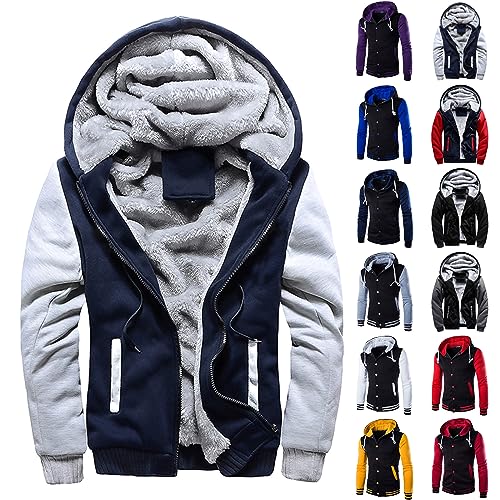 Kapuzenpullover Herren Wetterfest Strickjacke Herren Gestreiftes Innenfutter Decken Hoodie Stitch Pullover Sportstil Activewear Für Herren Atmungsaktiv Zip Hoodie Y2k Sportstyle(2-Dark Blue,XXL) von DHYUEN