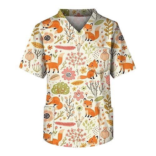 Klinikkasack Herren Mit Brusttasche Untershirt Stylish Uniformen St Patricks Day Herren Lucky Kleeblatt-Druck Chirurg Kostüm Fashion Krankenhaus Kleidung Atmungsaktiv Pflegeuniformen(2-Orange,L) von DHYUEN