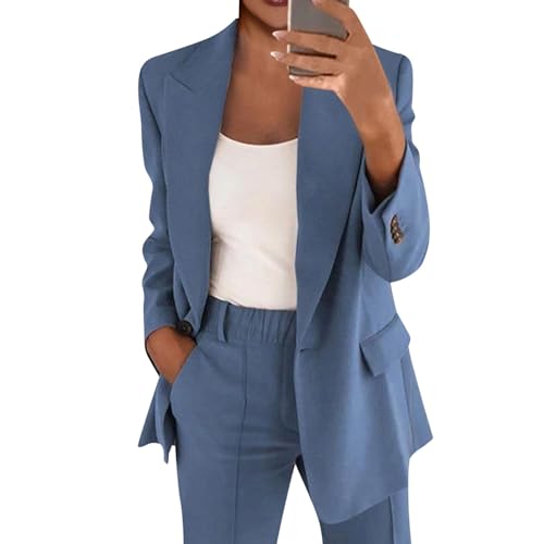 Kurzblazer Damen Festlich Fashion Jogging Set Overall Damen Festlich Hochzeit Blazer Und Anzughose Casual Jogginganzug Hosenanzug Blazer Schwarz Damen Anzughose Und Top（C-Blue，M） von DHYUEN