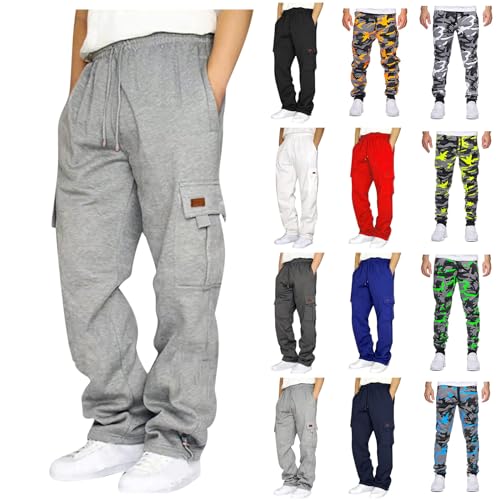 Leichte Sommerhose Herren Straight Cargo Jeans Herren Vintage Baggy Cargo Herren Jogger Herren Camouflage Farbe Sweathose Herbst Cargo Hosen Männer Outdoor Herrenhosen Lang Sommer（2-Light Gray，XL） von DHYUEN