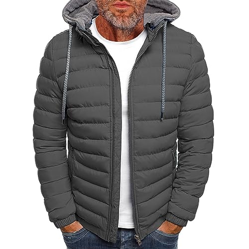 Leichte Steppjacke Herren Isolierter Daunenjacke Herren Winter Classic Winterjacke Herren Daunenjacke Herren Langarm Steppjacke Herren Winter Gestreiftes Innenfutter Winterjacke Herren(1-Gray,XL) von DHYUEN