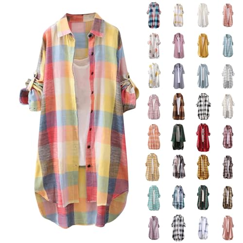 Leinenbluse Damen Oversize Große Größen Tunika Tops Longtops Damen Lang Trachtenbluse Knopfleiste T-Shirts & Blusen Für Frauen Karierte Bluse Italienische Blusen Hawaii Hemd Long Bluse(2-Yellow,L) Leinenbluse Damen Oversize Große Größen Tunika Tops Longtops Damen Lang Trachtenbluse Knopfleiste T-Shirts & Blusen Für Frauen Karierte Bluse Italienische Blusen Hawaii Hemd Long Bluse(2-Yellow,L) von DHYUEN