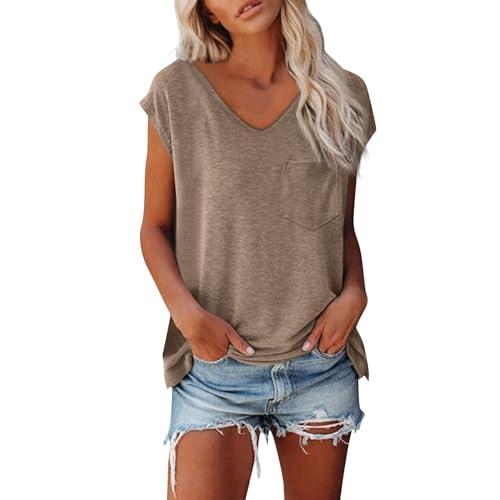 Long Tshirt Damen Elegant T Shirt Schwarz Weisse Tshirts Damen Slim Fit T-Shirts Für Damen Women Clothes Lässige Oberteile Damen Weiß Lange Tshirts Damen T Shirt Damen Weiß Ohne Print（1-Khaki，M） von DHYUEN