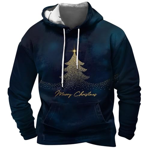 Lustige Weihnachtspullover Multi Taschen Oversized Hoodie Herren Weihnachten Lässige Pullover Weihnachten Herren Weihnachtspulli Herren Neu Kapuzenpullover Herren Outdoor(1-Navy,M) von DHYUEN