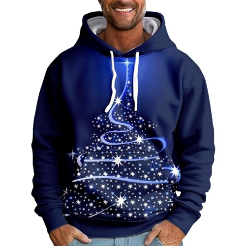 Lustige Weihnachtspullover Streetwear Weihnachtspullover Herren Atmungsaktive Hoodie Decke Herren Weihnachten Weihnachtspulli Herren Kuschelig Ugly Christmas Sweater Herren Loose(Dunkelblau,L) von DHYUEN