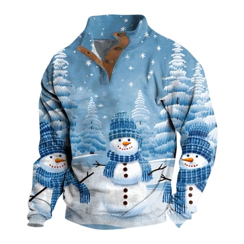 Lustige Weihnachtspullover Teddy Rollkragenpullover Herren Einfarbige Weihnachtspullover Lustig Weihnachtspullover Männer Vintage Ugly Christmas Sweater Herren Fashion(2-Light Blue,XL) von DHYUEN