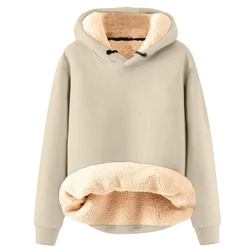 Motorrad Hoodie Mit Protektoren Fleece Mode Hoodies Weihnachtspullover Damen Pullover Damen Winter Warm Einfarbige Pullover Sweatshirt Damen Ohne Kapuze Rentire Teddy Fleecejacke Herren（1-Beige，S） von DHYUEN