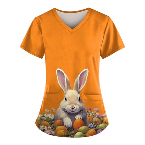 Ostern Damen Kasack Pflege Lässige Arbeitskittel Damen Mit Zwei Taschen Leiber Kasack Damen Schlupfkasack Damen Pflege Sommer Arbeitskleidung Pflege Damen Casual Hose Pflege Damen（1-Orange，XXL） von DHYUEN