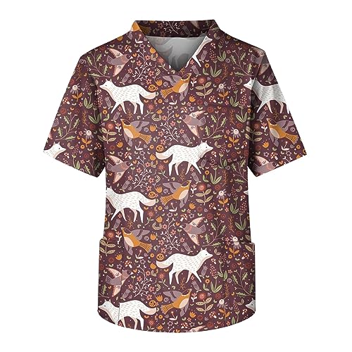 Pflege Kasack Herren Stylish Pflegekasack Komfort Berufsbekleidung Krankenschwester Chirurg Kostüm Lucky Kleeblatt-Druck Tshirt Mulit Taschen Op Kleidung Bequem St Patricks Day Shirt(2-Brown,L) von DHYUEN