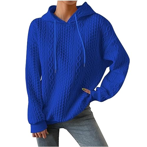 Pullover Damen Einfarbige Damenpullover Langarm Trendy Damen Pullover Elegant Pullover Damen Schwarz Fashion Damen Pullover Winter Kordelzug Sweatjacke Damen Ohne Kapuze Taschen(Blau,3XL) von DHYUEN