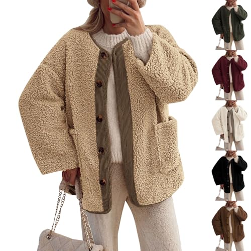 Sauna Bademantel Damen Winddichte Warm Windjacke Winter Freizeit Mit Taschen Pullover & Strickjacken Herbstmantel Kapuzenjacke Winterjacke Kurz (1-Khaki, M) von DHYUEN