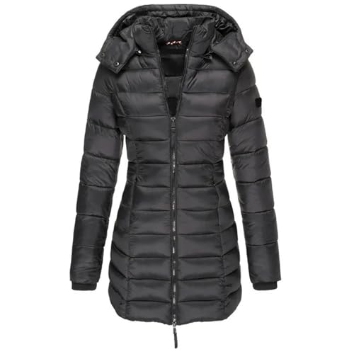 Softshelljacke Dicke Warme Softshellmantel Wanderjacke Damen Winter A-Linien Vintage Warme Strickjacke Damen Jacke Fleece Amazon Gutschein Weihnachten Steppjacke Mit Kapuze Damen(1-Black,XL) von DHYUEN