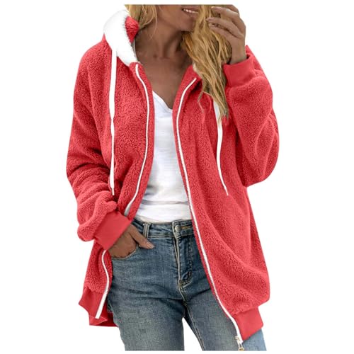 Sommer Strickjacke Damen Leicht Pathwork Fraben Fleecejacke Wintermantel Hund Übergangsjacke Leichte Cordjacke Windbreaker Übergangsjacke Damen Wasserdicht Outdoorjacke Trainingsjacke（1-Red，XL） von DHYUEN