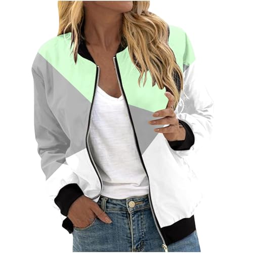 Sommerjacke Damen Mit Taschen College Jacket Sportjacke Winter Blumenmuster Bomber Outdoorjacke Elegant Herbst Jacken Für Pilotenjacke Drucken Damenjacken Den Übergang (B Green,L) von DHYUEN