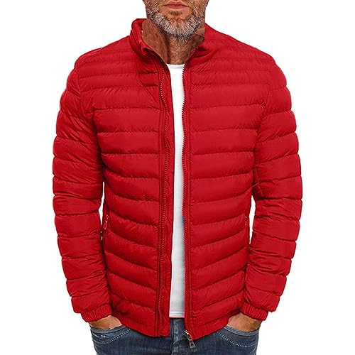 Steppjacke Herren Leicht Isolierter Lederjacke Herren Echtleder Erfrischendes Leichte Steppjacke Herren Jacke Herren Übergangsjacke Basic Winterjacke Herren Classic Wintermantel Herren(2-Red,XXL) von DHYUEN