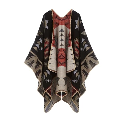 Strickjacken Für Damen Elegant Umhang Poncho Handtuch Vintage Stillschal Schlaufenschal Herbst Winter Gestreifte Trachten Strickjacke Damen Ponchos Lässig Kap-Schal Schal（2-Brown，Einheitsgröße） von DHYUEN