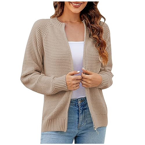 Strickjacken Für Damen Oversize Kapuzenpullover Elegant Sweatshirt Strickjacken Für Damen Lila Warmer Strickjacken Für Damen Elegant Warm Strickjacken Für Damen Schwarz Taschen Pullover(1-Khaki，L） von DHYUEN