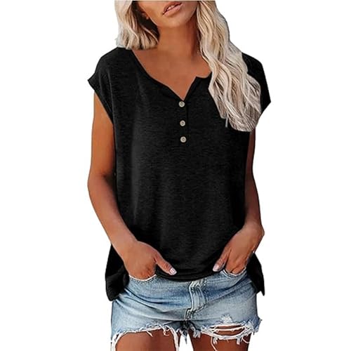 T-Shirt Damen Sommer Casual Damen Tshirt Set T - Shirt Damen Weiß Texturiert T-Shirt Damen Damen Tops Sommer Weisse Tshirt Damen Weiss T-Shirt Mit V-Ausschnitt T-Shirts Damen Kurzarm（2-Black，M） von DHYUEN