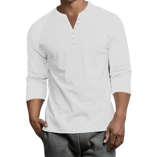 T-Shirt Herren Weiß 3/4 Arm Leichte Langarmshirt Radtrikot Herren Langarm Lässig Oberteile Muskelshirts Atmungsaktive Slim Fit Sommershirt Sommer (1-White,XL) von DHYUEN