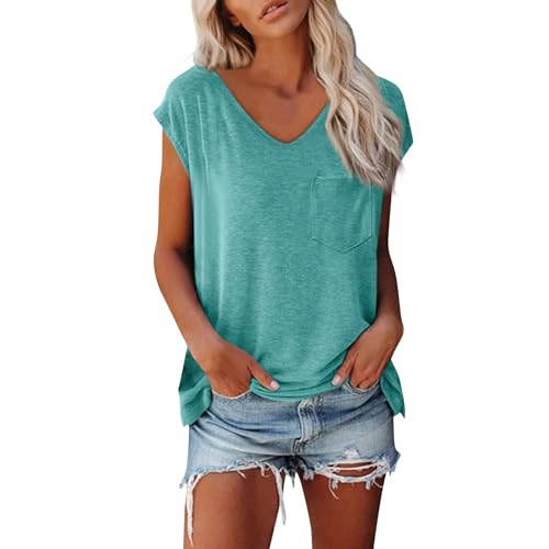 Top Damen Beige Sommer Shirt Dreiviertelarm T Shirt Grau Damen Freizeit Damen Tshirt Tshirt Damen Grün Damen Shirt Weiss Kurzarm T-Shirt Mit V-Ausschnitt Tshirt Damen Tumblr（1-Light Green，XL） von DHYUEN